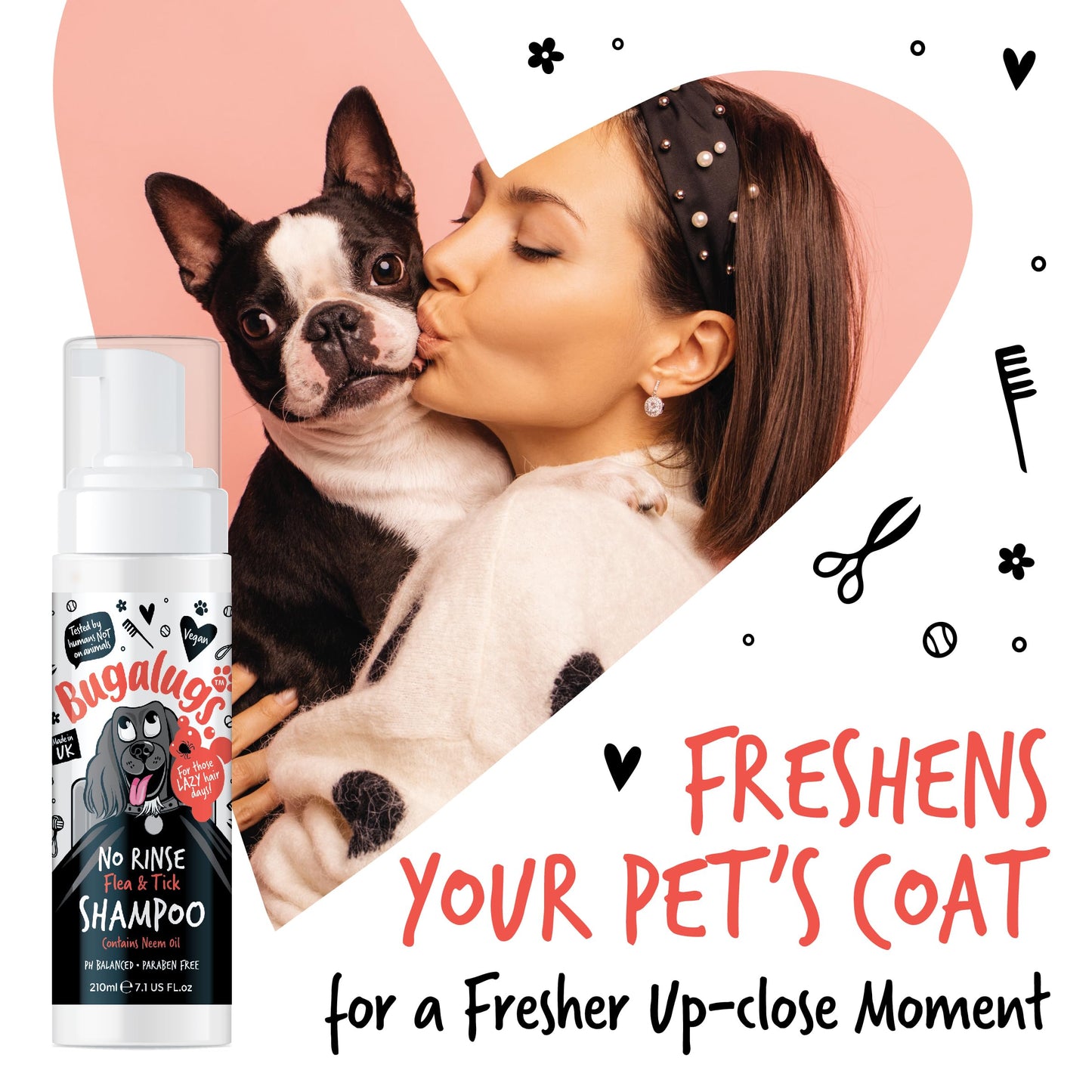 Flea and Tick Dog Shampoo by Bugalugs, Works on Smelly Puppies & Dogs, Contains Neem Oil PH Balanced Vegan Used by Professional Groom (Shampoo 500ml)