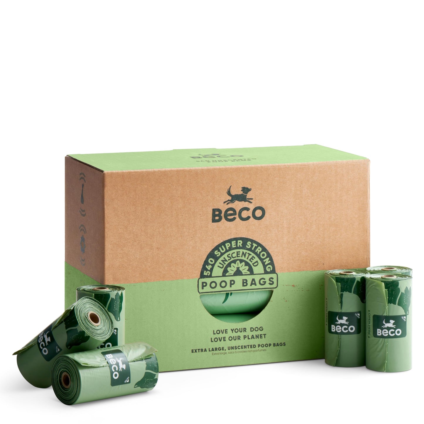 Beco Dog Poop Bags Rolls - Strong & Large - Scented and Unscented Dispenser Compatible for Dog Waste