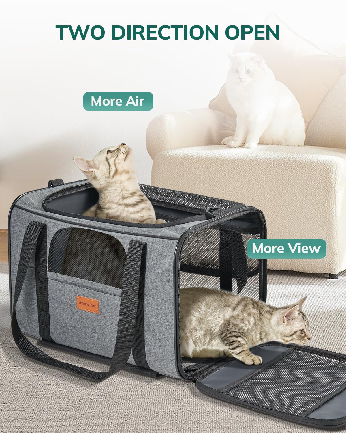 Morpilot Portable Pet Carrier Bag, Top Opening, Removable Mat and Breathable Mesh, Foldable Transport Carrier for Dogs and Cats, with Shoulder Strap and Pet Bowl