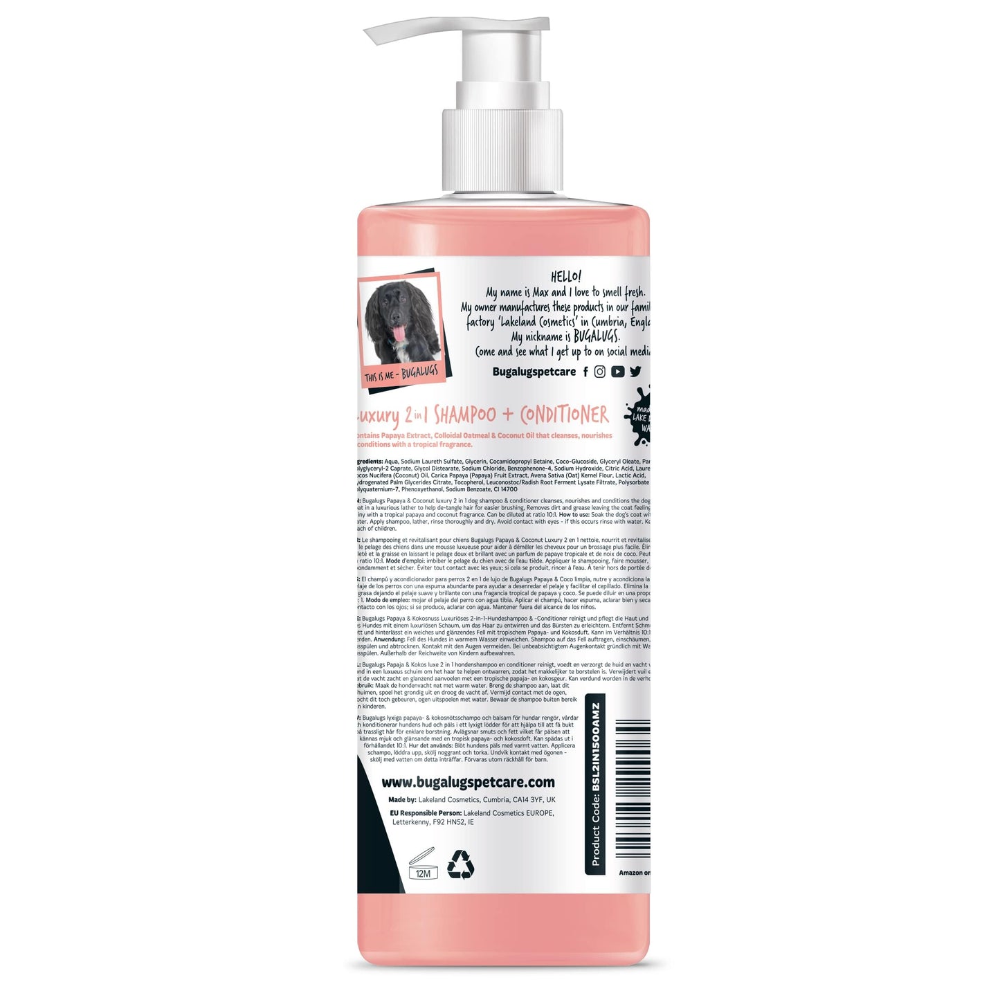 BUGALUGS Dog Shampoo and Conditioner with Luxury 2 in 1 Papaya & Coconut fragrance, professional puppy shampoo grooming products for smelly dogs