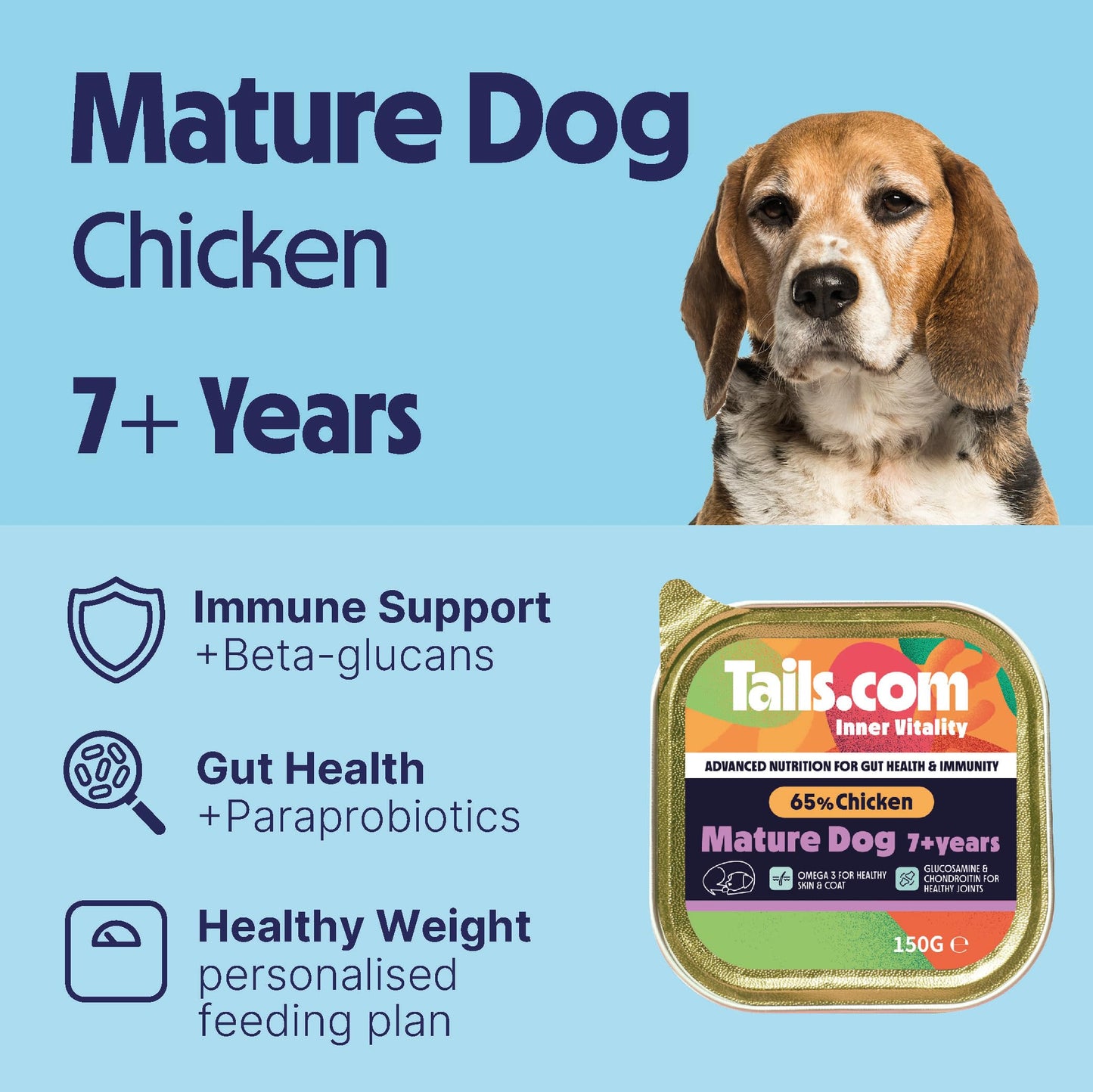 Tails.com Inner Vitality - Wet Dog Food Tray Sensitive Adult Chicken & Cod 11 x 150g - 1-7 yrs - Grain free recipe - Source of Omega 3 to support healthy skin & coat
