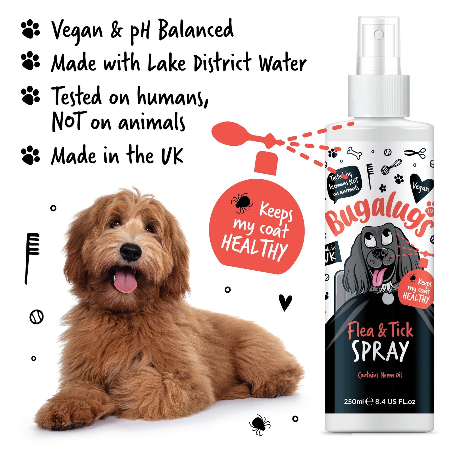 Flea and Tick Dog Shampoo by Bugalugs, Works on Smelly Puppies & Dogs, Contains Neem Oil PH Balanced Vegan Used by Professional Groom (Shampoo 500ml)