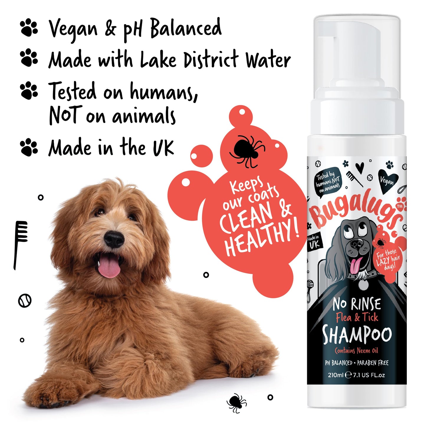 Flea and Tick Dog Shampoo by Bugalugs, Works on Smelly Puppies & Dogs, Contains Neem Oil PH Balanced Vegan Used by Professional Groom (Shampoo 500ml)