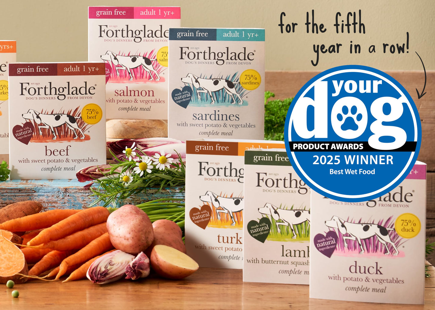 Forthglade Wet Dog Food Variety Pack - Grain Free & Hypoallergenic Dog Food, Adult 1 Year+, Turkey, Lamb & Duck with Vegetables, Complete Stomach Sensitive Meals, Natural Ingredients