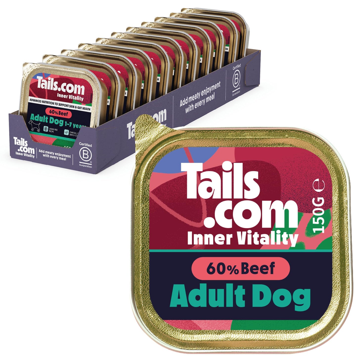 Tails.com Inner Vitality • Wet Dog Food 11 x 150g • Sensitive Chicken & Cod • Adult 1-7 years • Grain Free Recipe • Made with natural ingredients • Contains Omega 3 to Support Skin and Coat