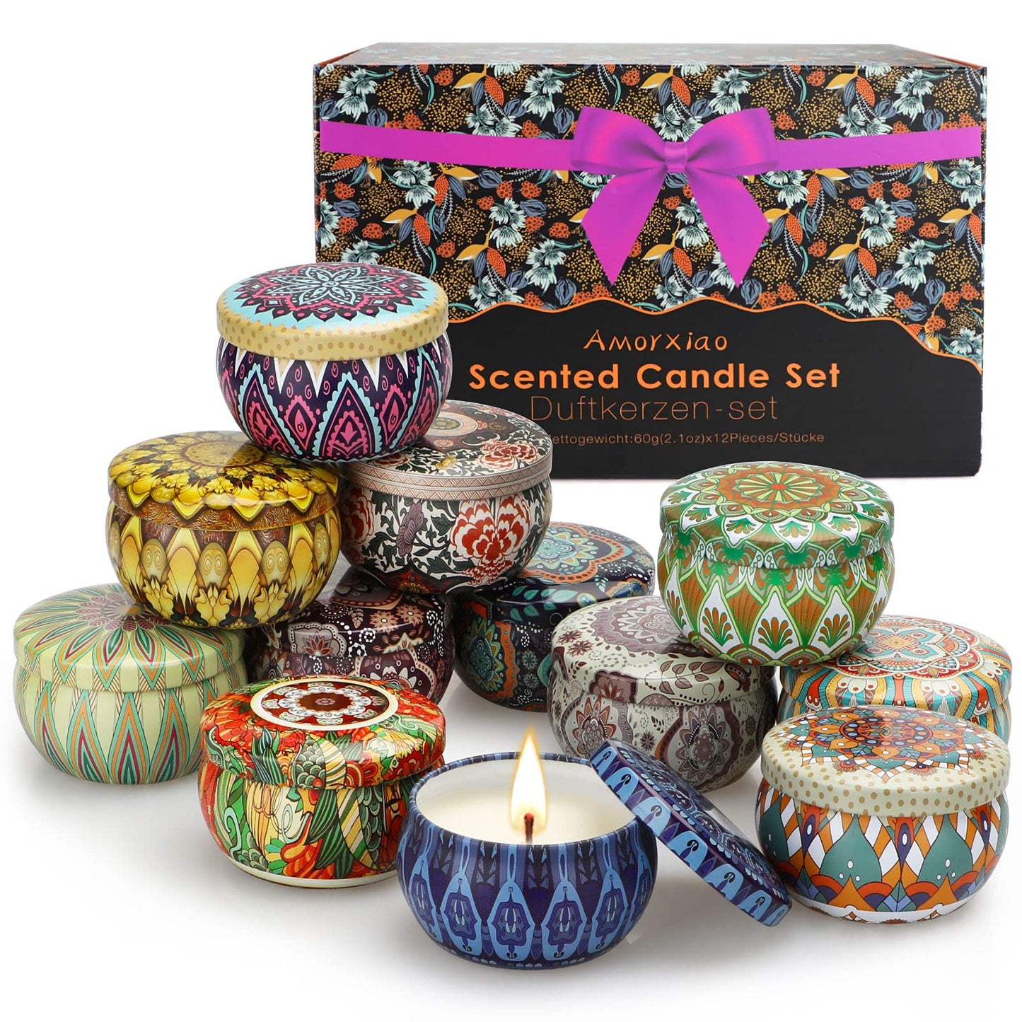 Yinuo Mirror Gifts for Women, 24 x 70 g Scented Candles Gift Set for Women, Soy Wax Aromatherapy Candles for Christmas, Birthday, Mother's Day, Valentine's Day, Bathroom, Yoga