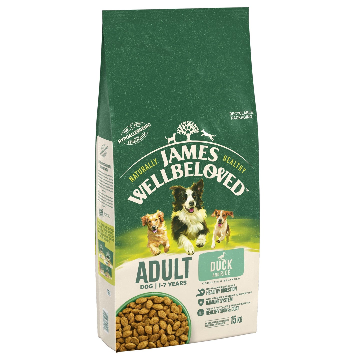 JAMES WELLBELOVED - Hypoallergenic Adult Dry Dog Food - 15 kg - Turkey & Rice - Bulk Dog Food Pack