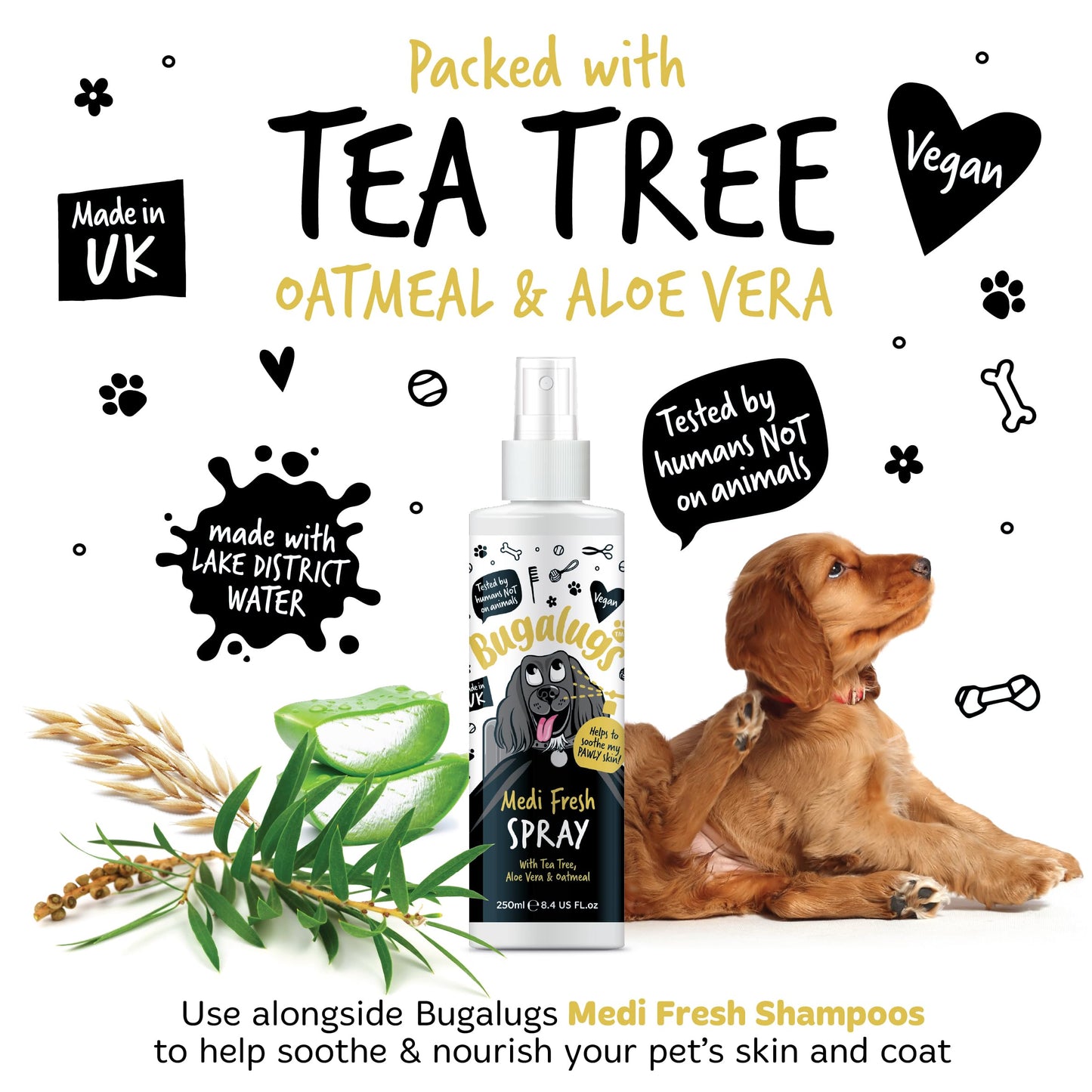 BUGALUGS Dog Shampoo for Itchy Skin, Medi Fresh Natural Safe Sensitive Formula - Soothing Skin Cooling For Skin Irritation and anti itch