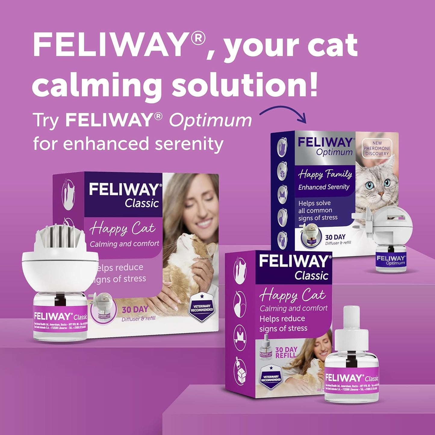 FELIWAY Classic 30 Day Cat Calming Odourless Refill for Pheromone Diffuser, 48ml - Helps Solve Common Signs of Stress in Cats & Kittens, Veterinary Recommended, Drug-free, Clinically Proven