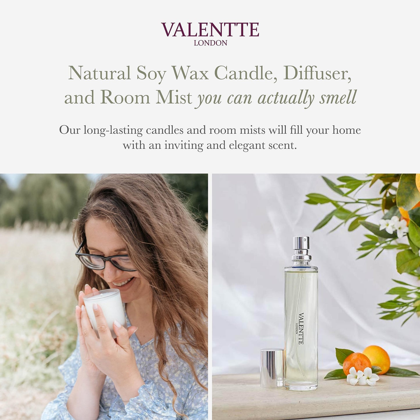 Scented Gift Box with Candle, Reed Diffuser, and Room Mist, Aromatherapy Essential Oils, Long Lasting Fragrance, Made in the UK (Lemongrass and Rosemary) (150g, 100ml, 30ml) - Valentte