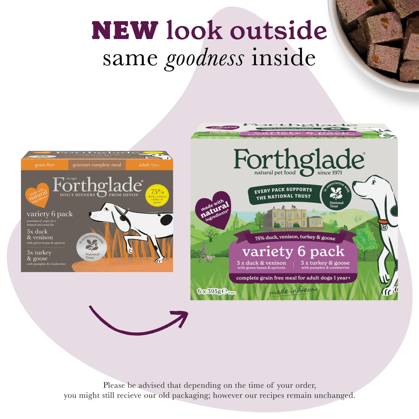 Forthglade Wet Dog Food, National Trust Variety Pack - Grain Free & Hypoallergenic Dog Food, Adult 1 Year+, Turkey & Goose and Duck & Venison, Stomach Sensitive, Natural Ingredients