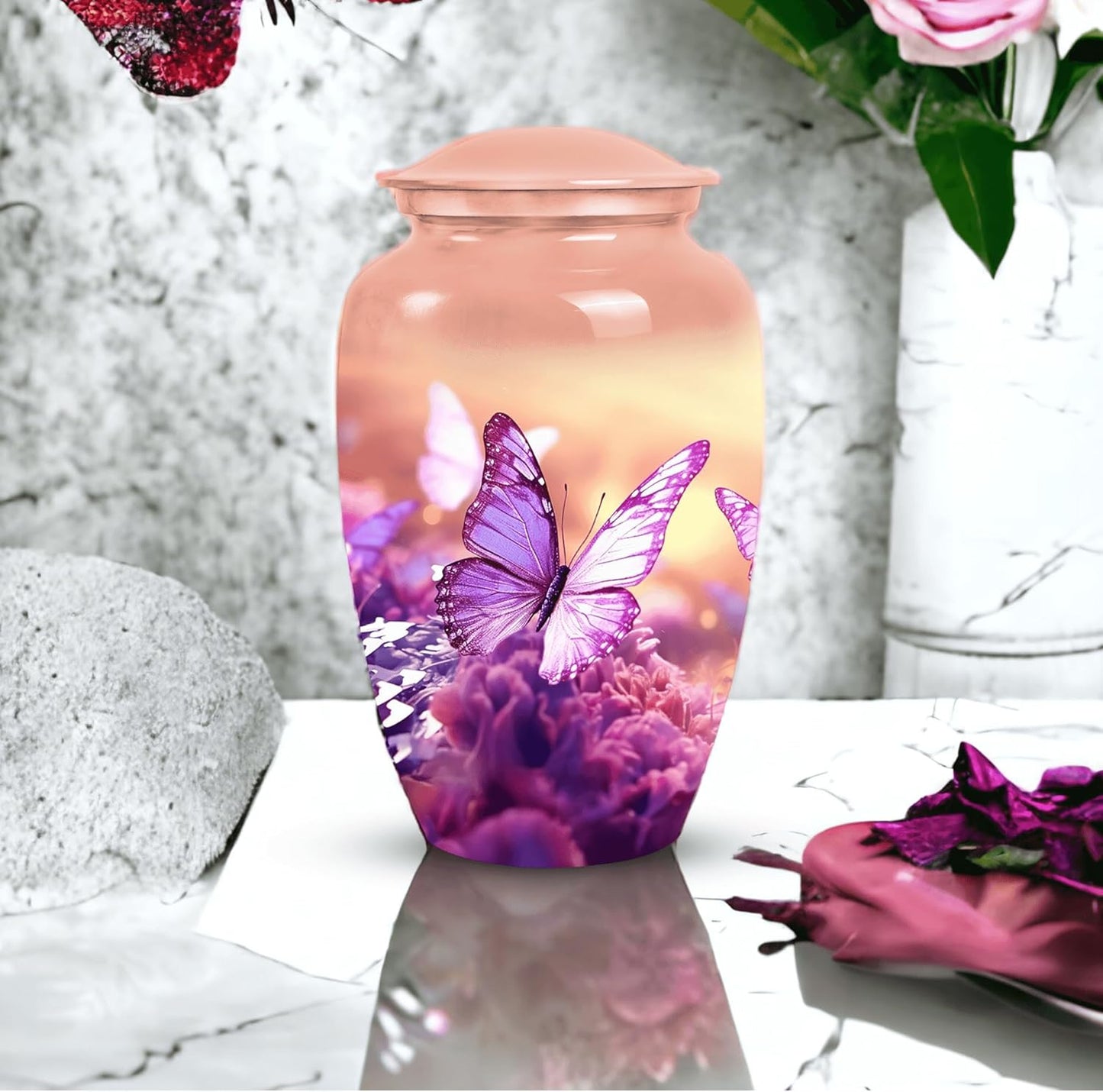 YASUBJAG Dove Urn - Aluminium Cremation Urn for Adults, Multicolor, Birds Pattern, 10 Inch