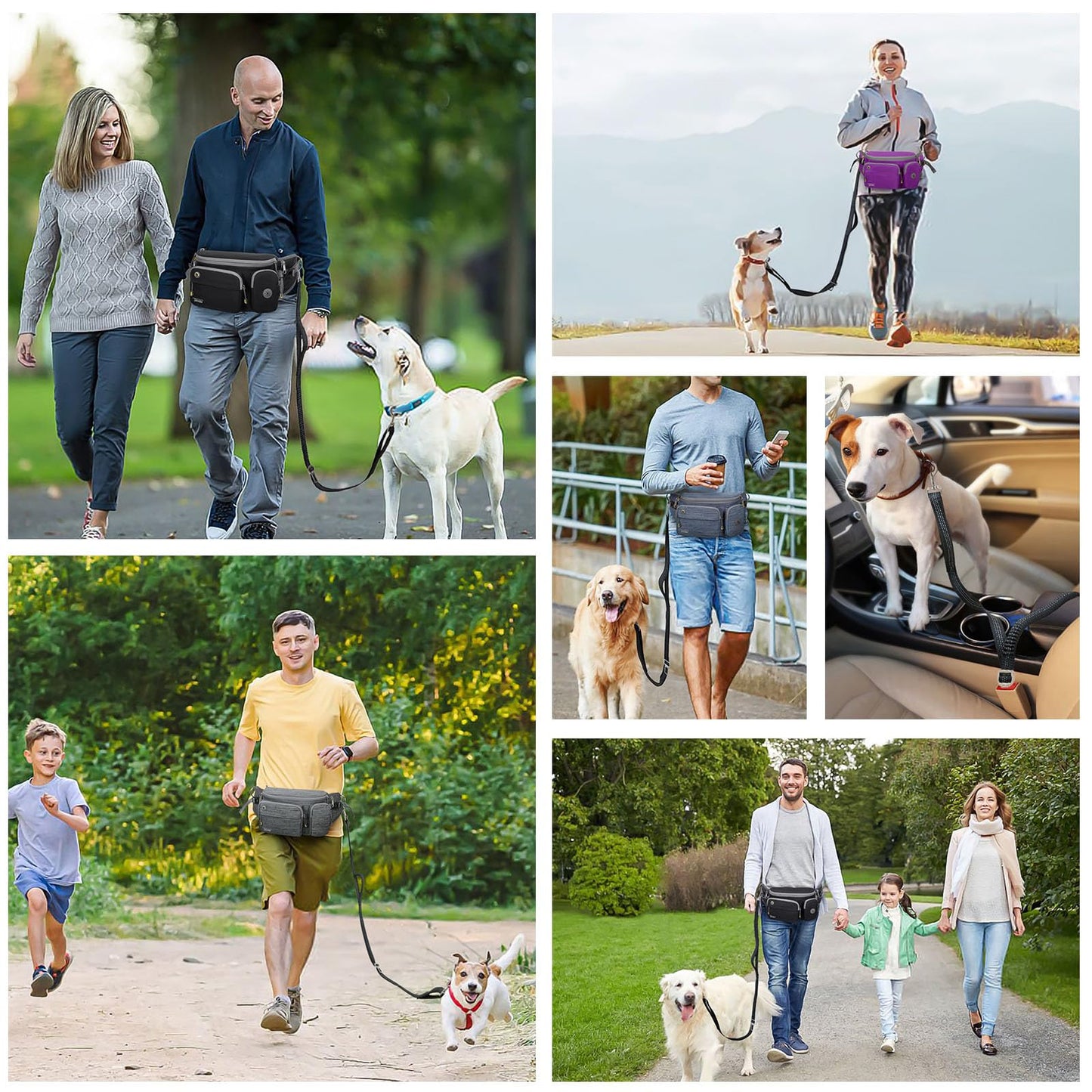 TUDEQU 4-IN-1 Hands Free Dog Leash Waist Belt with Dog Walking Fanny Pack,Seat Belt, Waist Leash for Large Dogs,Hiking