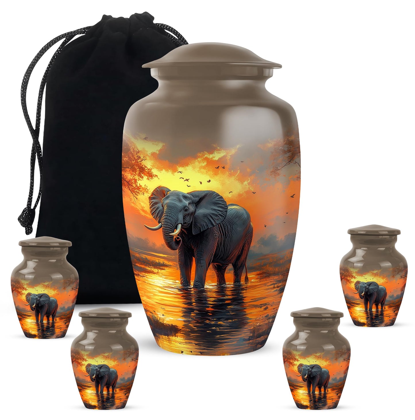 YATHABHISA Mini Urns Human Ashes with Elephant, Keepsake Small Urn for Cremation Ash Container, Memorial Gift for Everyone, Combo, Orange, 3 Inch (Set of 2)