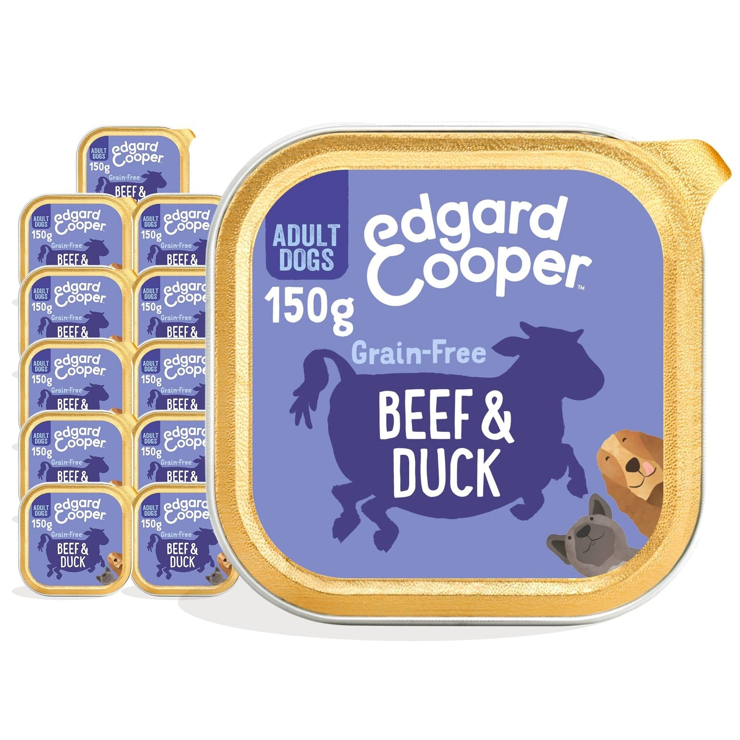 Edgard Cooper Grain-Free Wet Dog Food for Adult Dogs, (11 x 150g), Natural Dogs Food in Cup with Fresh Meat & Amino Acids, Gluten-Free, High Protein