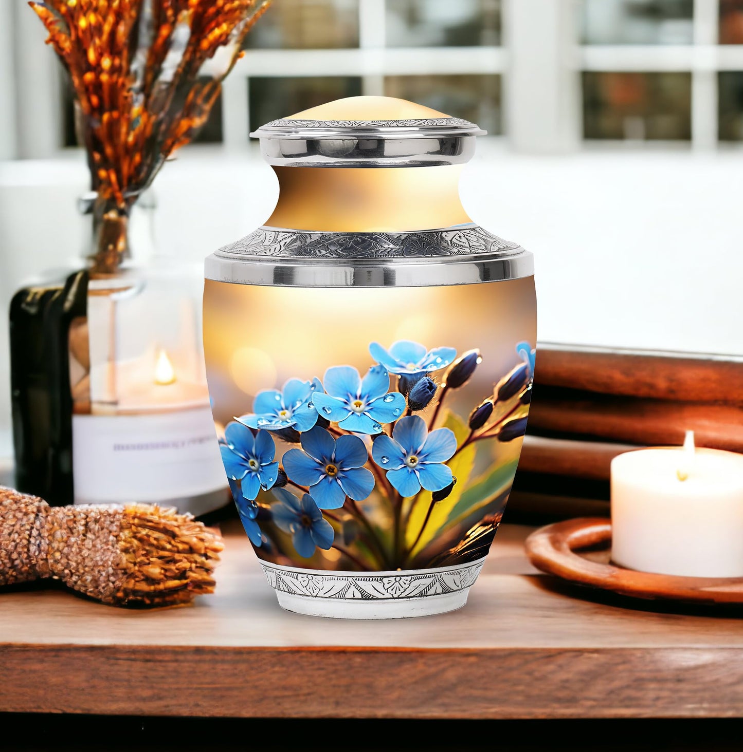 PARUHAS Cremation Forget Me Not Flower Urn - Urns for Ashes Adult Female & Dad Male - Funeral Urns Fopr Human Ashes - Burial Urns for Adult Human Ashes - Unique Urns for Human Ashes (Size - 10inch)