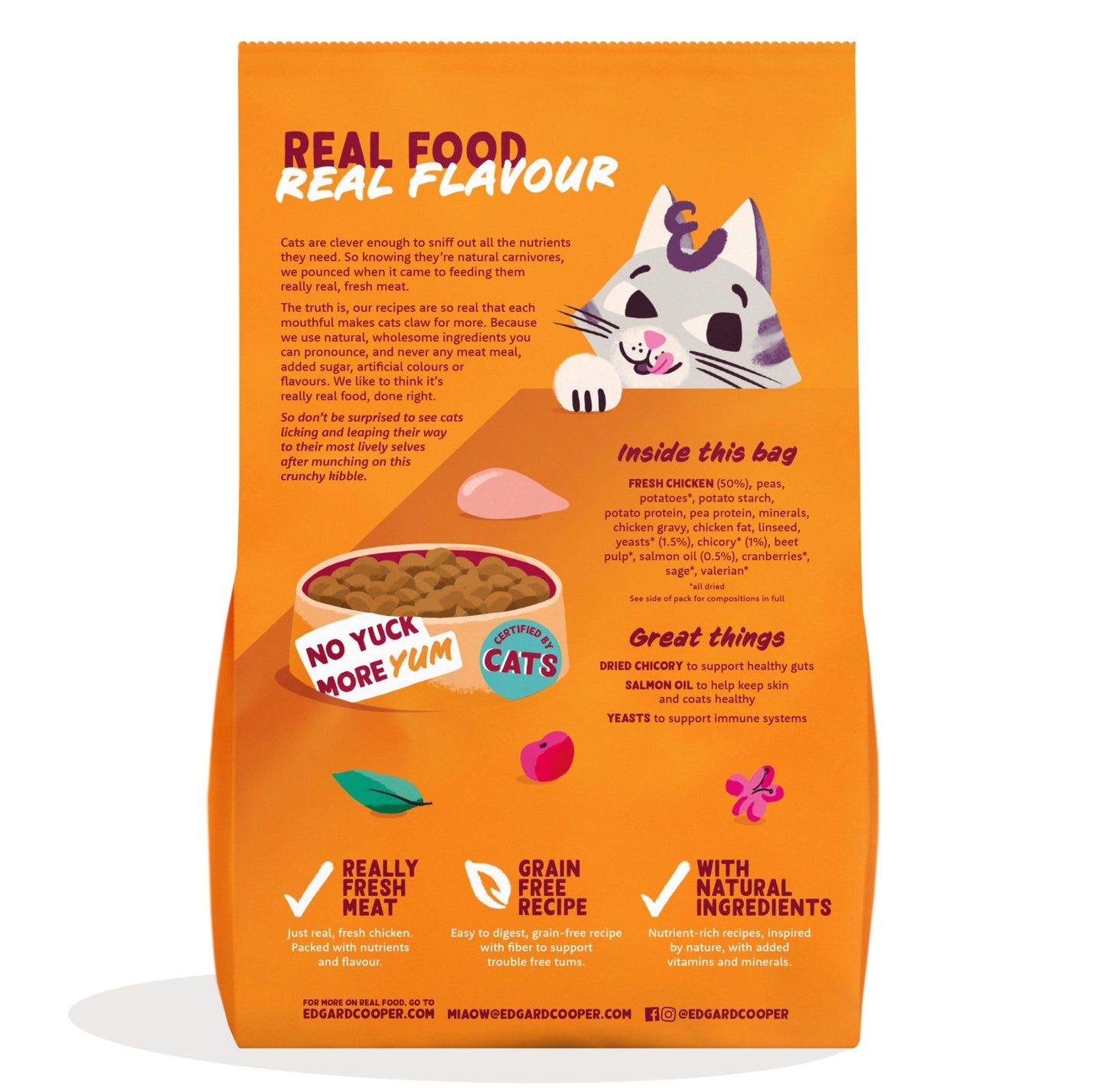 Edgard and Cooper Dry Cat Food Grain Free Adult Chicken 2kg - Natural, Fresh Meat for indoor or outdoor cats, Junk free, Healthy Ingredients, help support sensitive stomachs