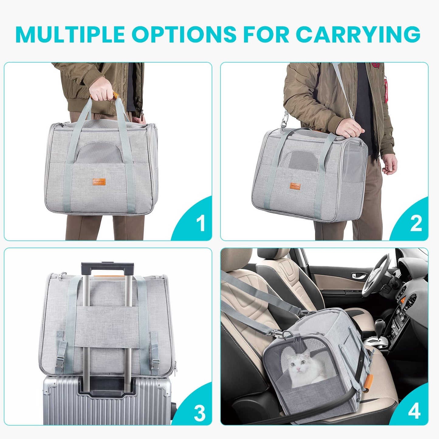 Morpilot Portable Pet Carrier Bag, Top Opening, Removable Mat and Breathable Mesh, Foldable Transport Carrier for Dogs and Cats, with Shoulder Strap and Pet Bowl