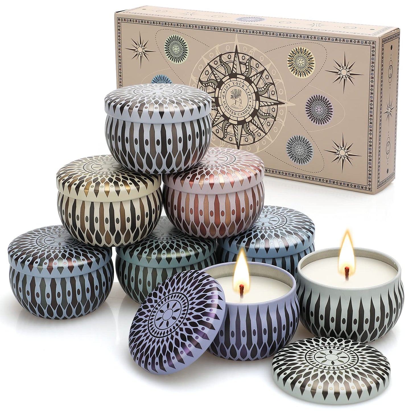 Yinuo Mirror Gifts for Women, 24 x 70 g Scented Candles Gift Set for Women, Soy Wax Aromatherapy Candles for Christmas, Birthday, Mother's Day, Valentine's Day, Bathroom, Yoga