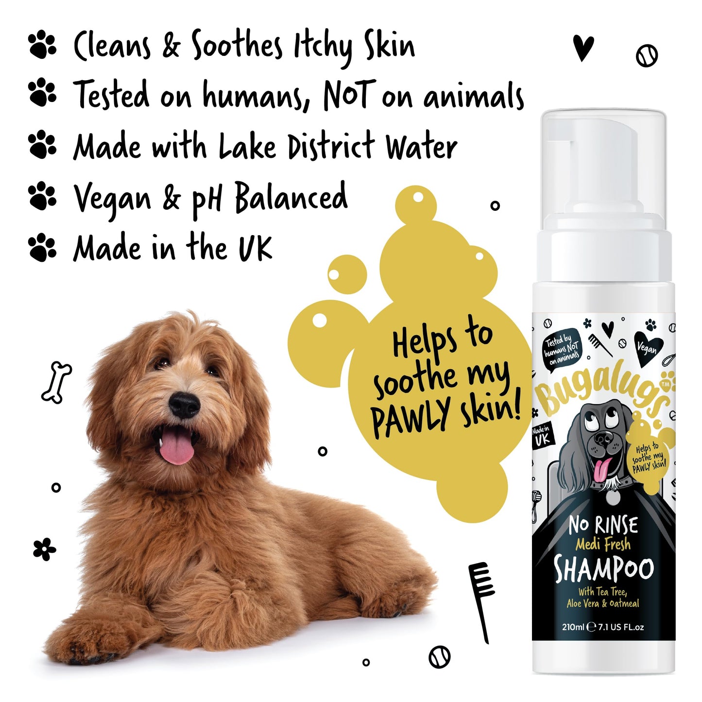 BUGALUGS Dog Shampoo for Itchy Skin, Medi Fresh Natural Safe Sensitive Formula - Soothing Skin Cooling For Skin Irritation and anti itch