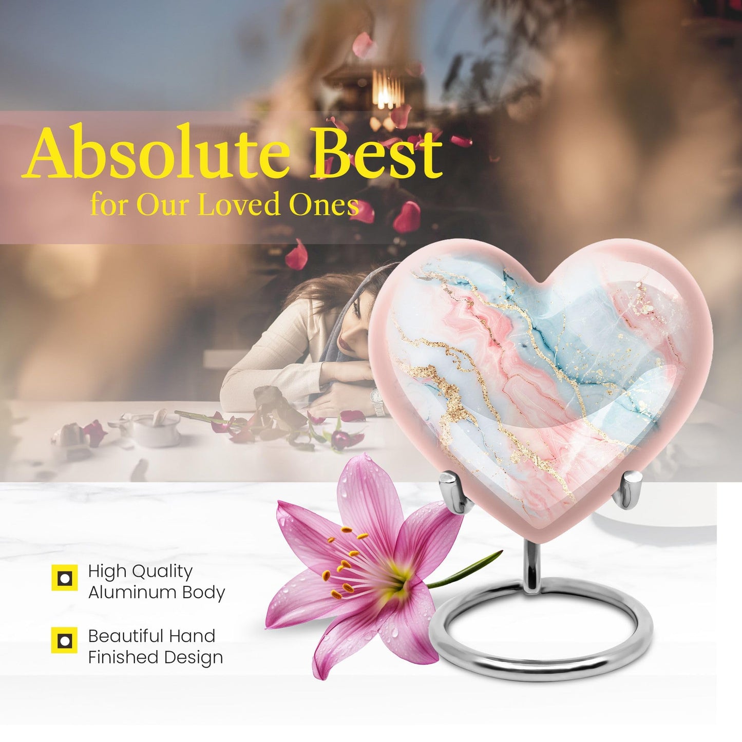 YATHABHISA Blush and Sky Marble Urns for Ashes, Urn for Ashes for Women, Funeral Cremation Urns, Heart Urn, Cremation Urns for Human Ashes, Small Urns for Human Ashes Keepsake (Size - 3inch, 1 Pcs)