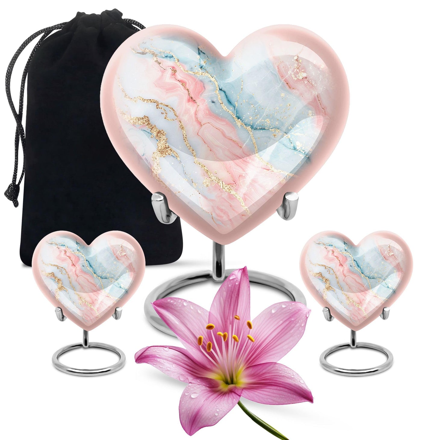 YATHABHISA Blush and Sky Marble Urns for Ashes, Urn for Ashes for Women, Funeral Cremation Urns, Heart Urn, Cremation Urns for Human Ashes, Small Urns for Human Ashes Keepsake (Size - 3inch, 1 Pcs)