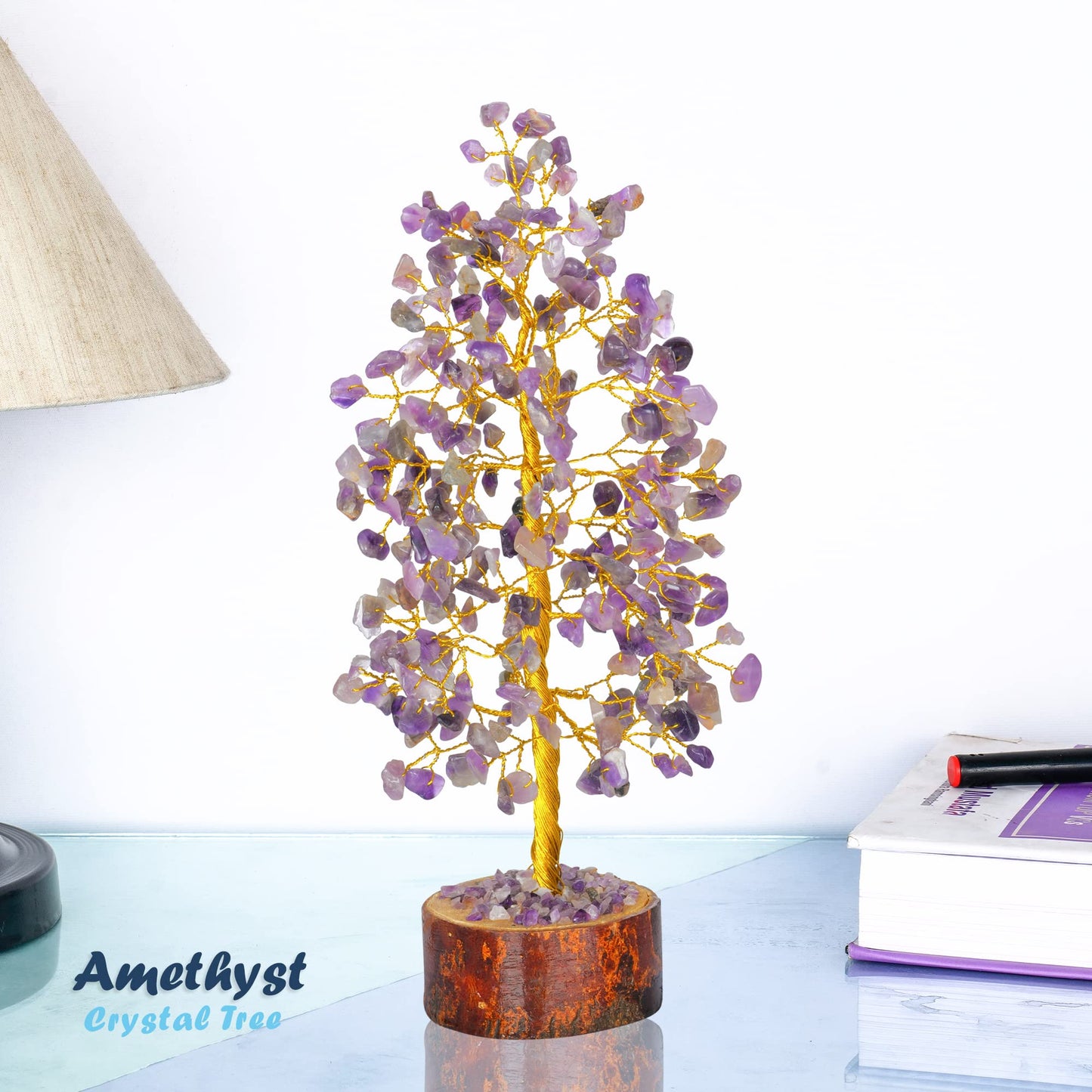 Tree of Life Gemstone Bonsai - Artificial Home and Office Decor, Spiritual Gift With Chakra Stones, Love Stone, Positive Energy - Crystal Rose Quartz