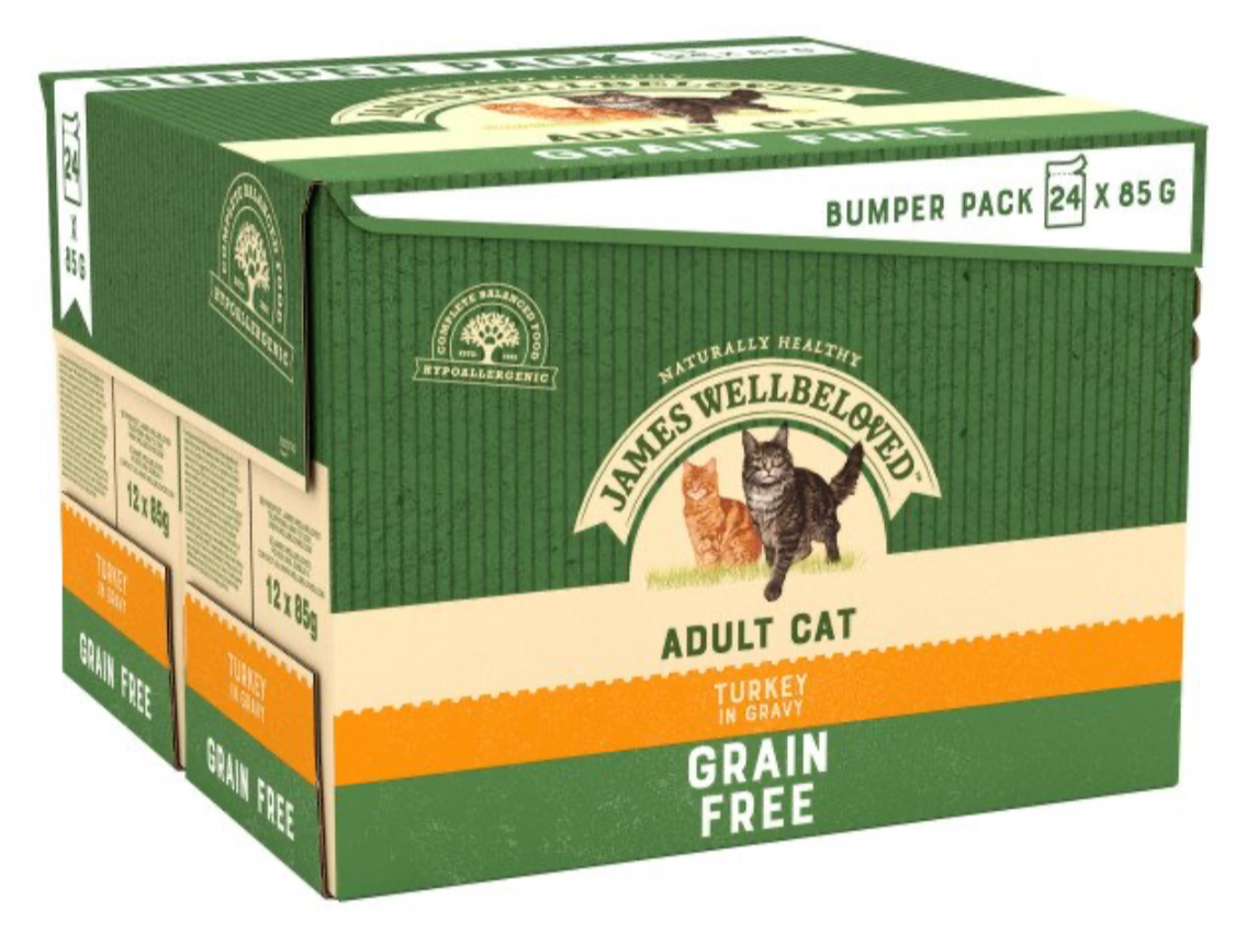 James Wellbeloved Adult Cat Grain Free Turkey in Gravy Pouches 2x24 x 85g