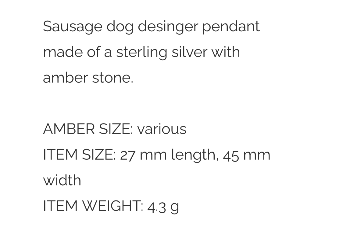 Designer Dashund Sterling Silver Pendant. FREE DELIVERY