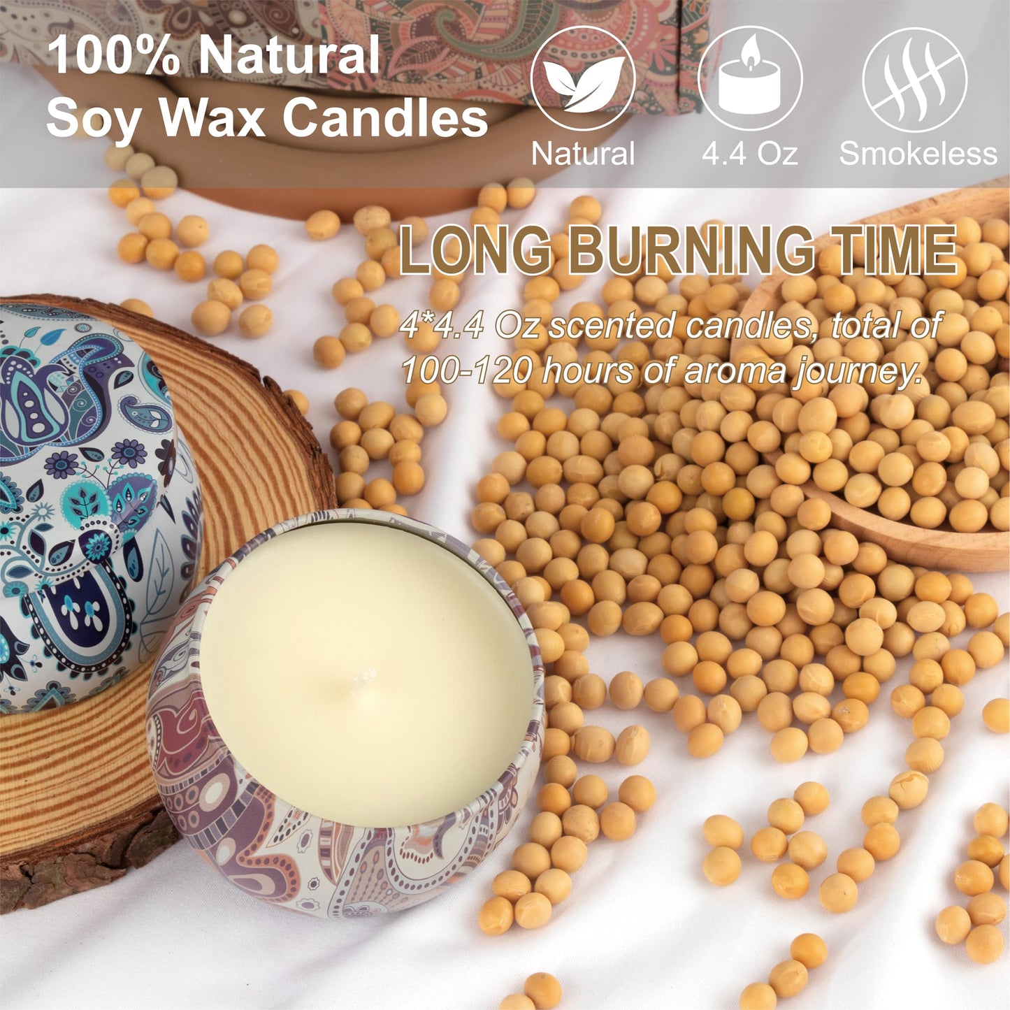 Auralome Scented Candles Sets for Women - Natural Soy Wax Aromatherapy Candle Small Gifts Long Burn Fragranced Aroma Candle Set of 4 4.4 Oz for Birthday Mum Teacher Mothers Day Christmas Diwali Bath