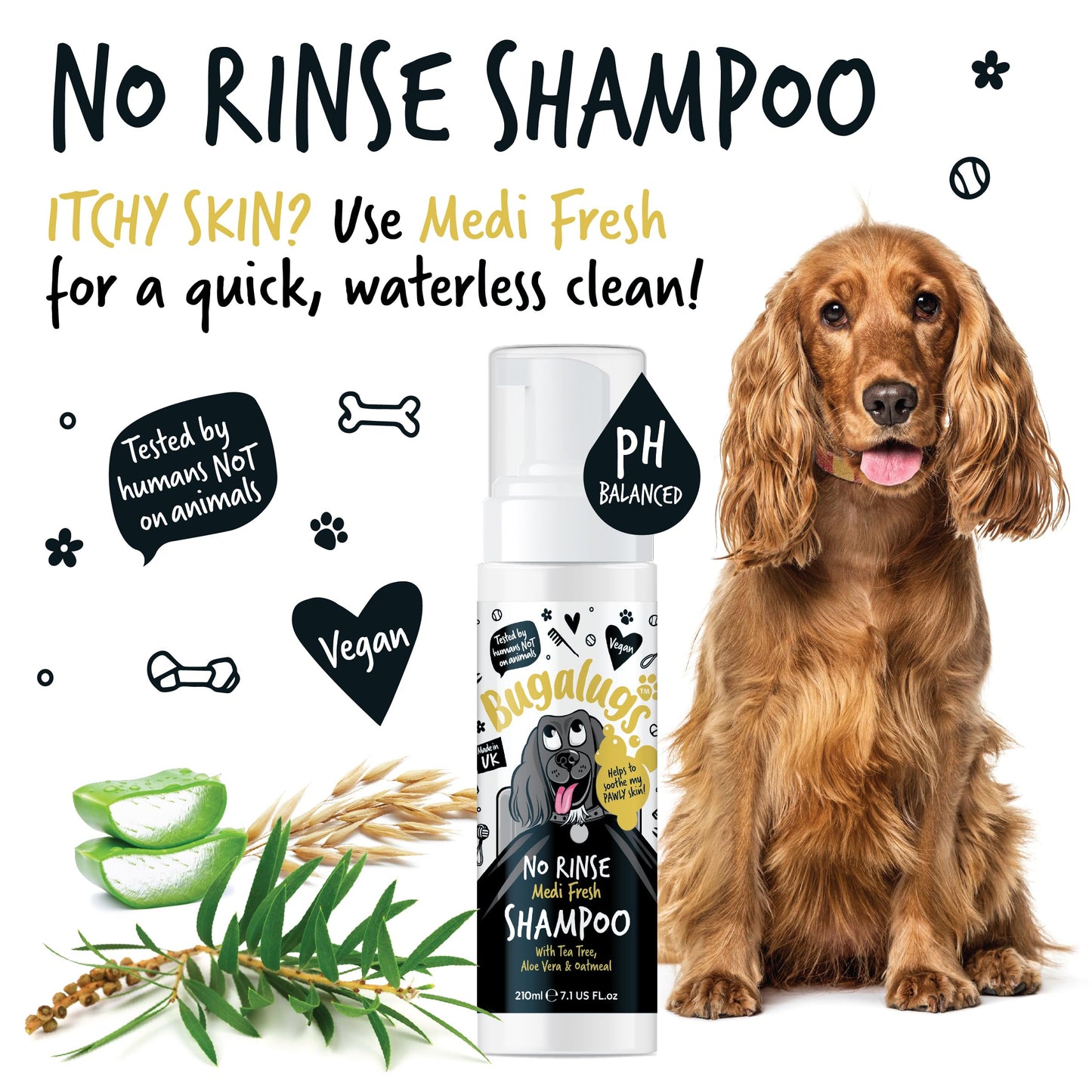 BUGALUGS Dog Shampoo for Itchy Skin, Medi Fresh Natural Safe Sensitive Formula - Soothing Skin Cooling For Skin Irritation and anti itch