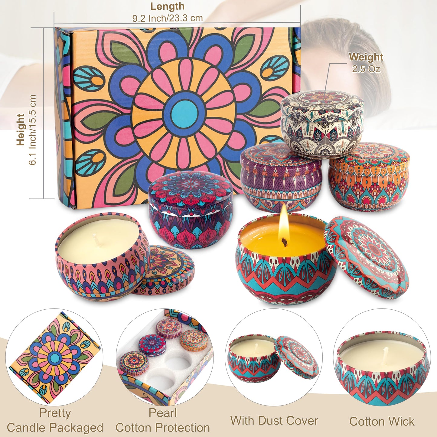 Auralome Scented Candles Sets for Women - Natural Soy Wax Aromatherapy Candle Small Gifts Long Burn Fragranced Aroma Candle Set of 4 4.4 Oz for Birthday Mum Teacher Mothers Day Christmas Diwali Bath