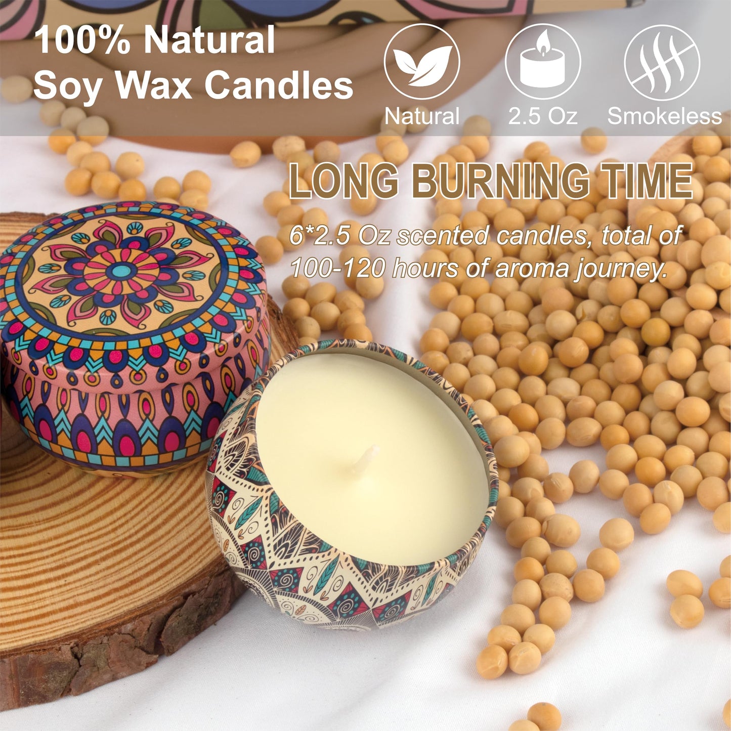 Auralome Scented Candles Sets for Women - Natural Soy Wax Aromatherapy Candle Small Gifts Long Burn Fragranced Aroma Candle Set of 4 4.4 Oz for Birthday Mum Teacher Mothers Day Christmas Diwali Bath
