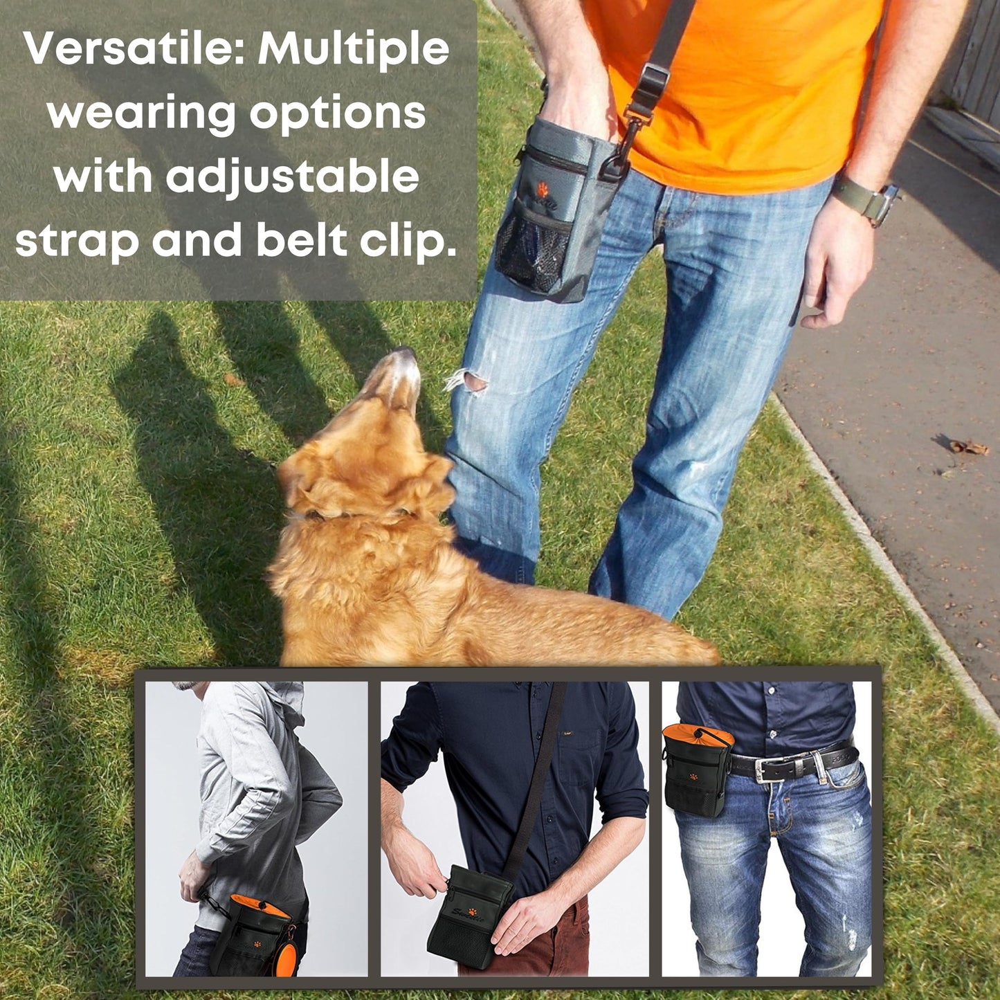 Sweetie Premium Dog Treat Pouch Bag for Walking & Training, with Poop Bag Holder, Collapsible Bowl & Free Clicker - Perfect Puppy Kit