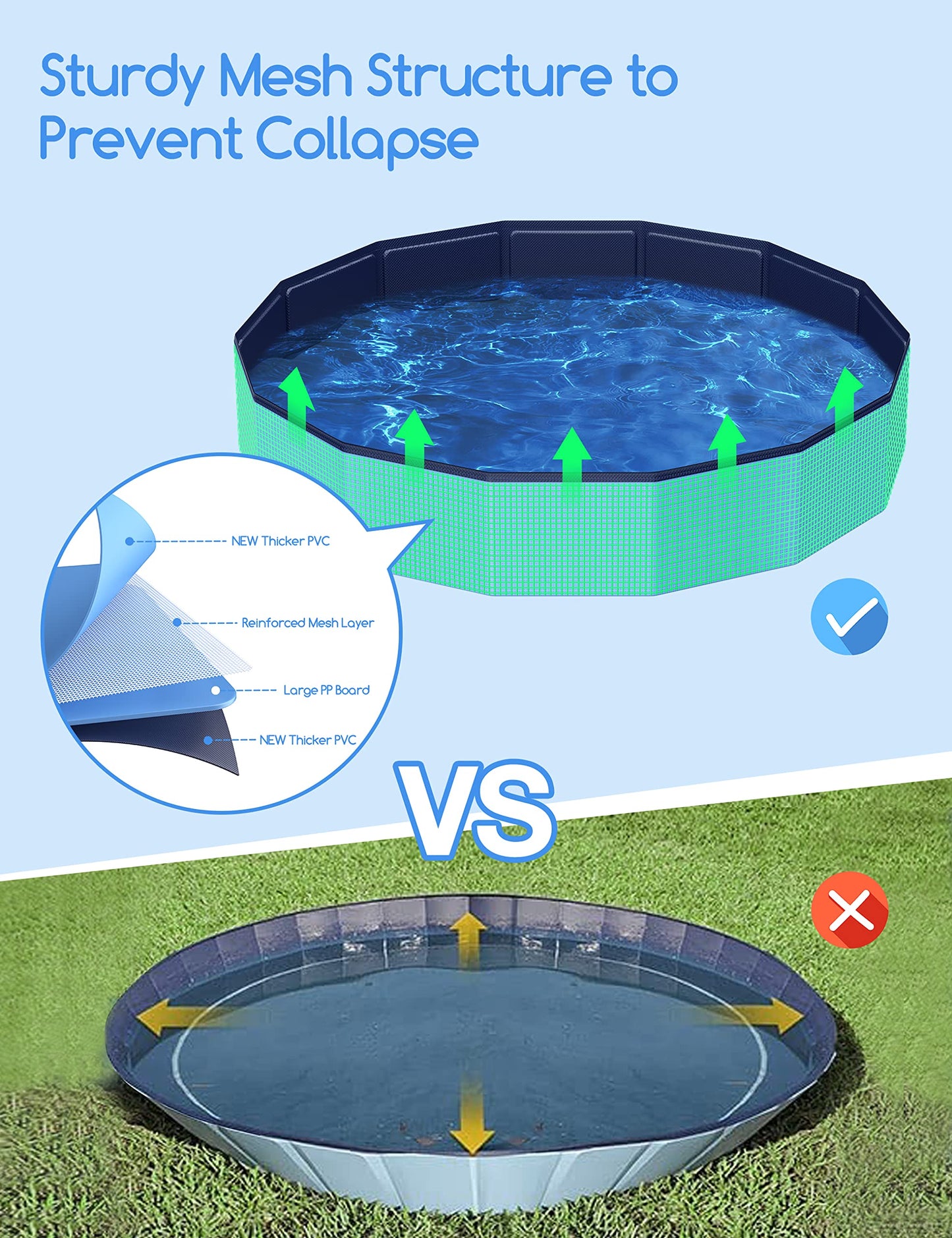 Meowant Foldable Dog Pool Dog Paddling Pool, Upgrade Thickened PP Material Swimming Pools for Large Dogs, Indoor Outdoor Portable Dog Pool, Large Kids Bath Pool with 4pcs Repair Patch (4XL-87 x 16)