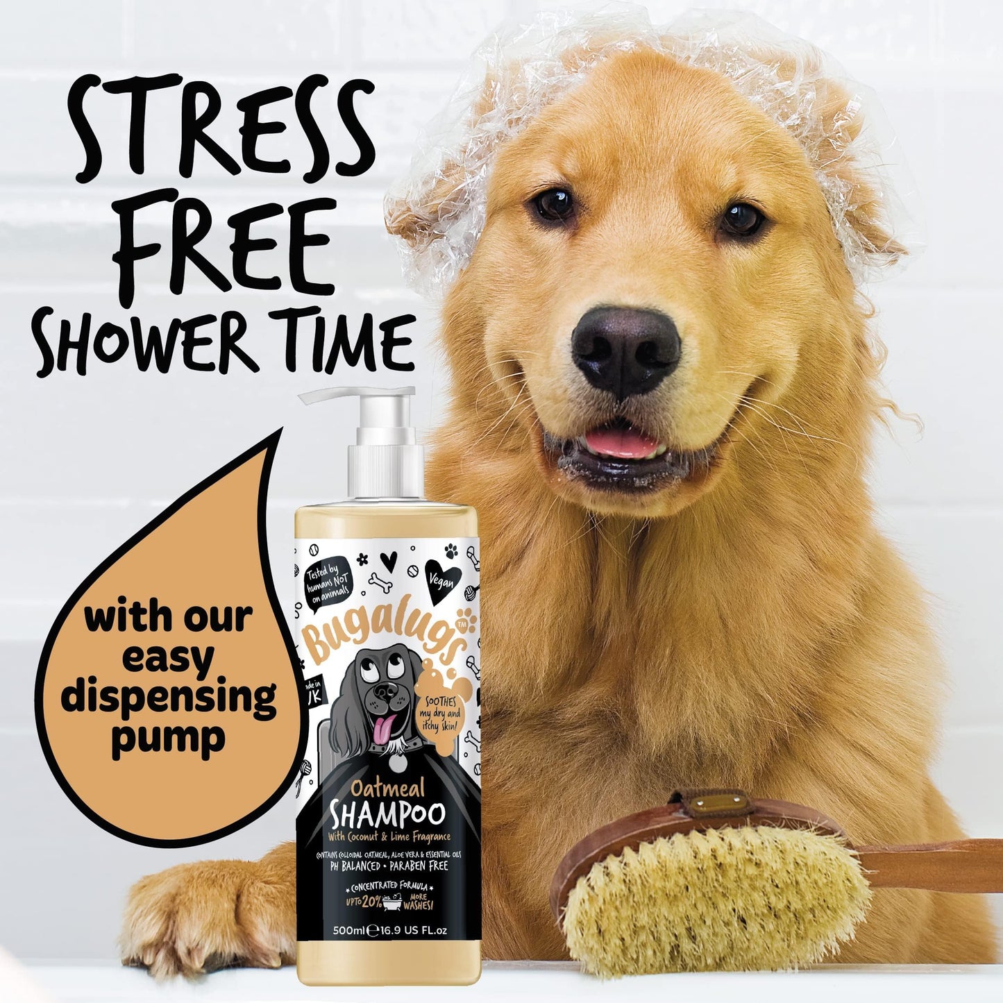 BUGALUGS Itchy Dog Shampoo with Oatmeal & Aloe Vera Dog professional Vegan dog grooming products for smelly dogs with fragrance can use as puppy shampoo (500ml)