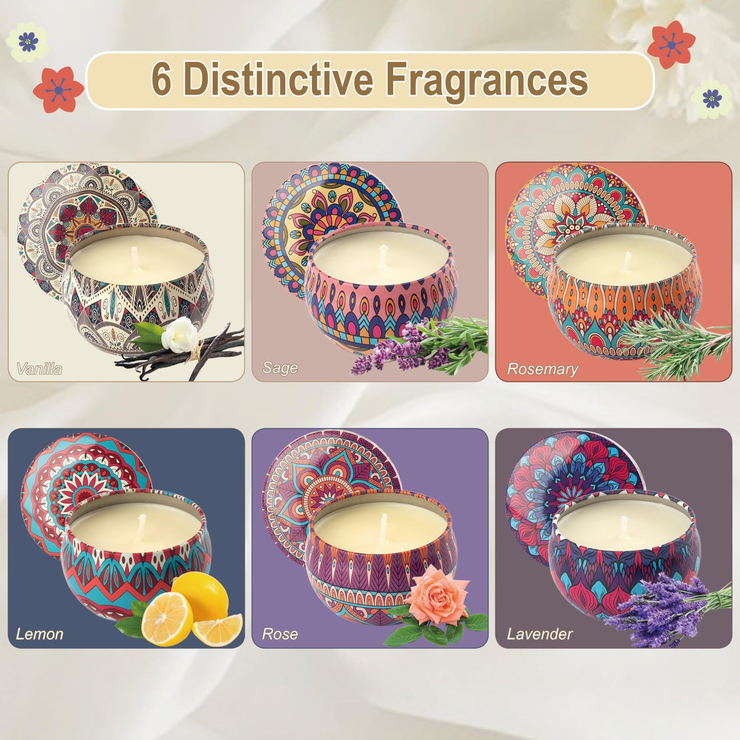 Auralome Scented Candles Sets for Women - Natural Soy Wax Aromatherapy Candle Small Gifts Long Burn Fragranced Aroma Candle Set of 4 4.4 Oz for Birthday Mum Teacher Mothers Day Christmas Diwali Bath