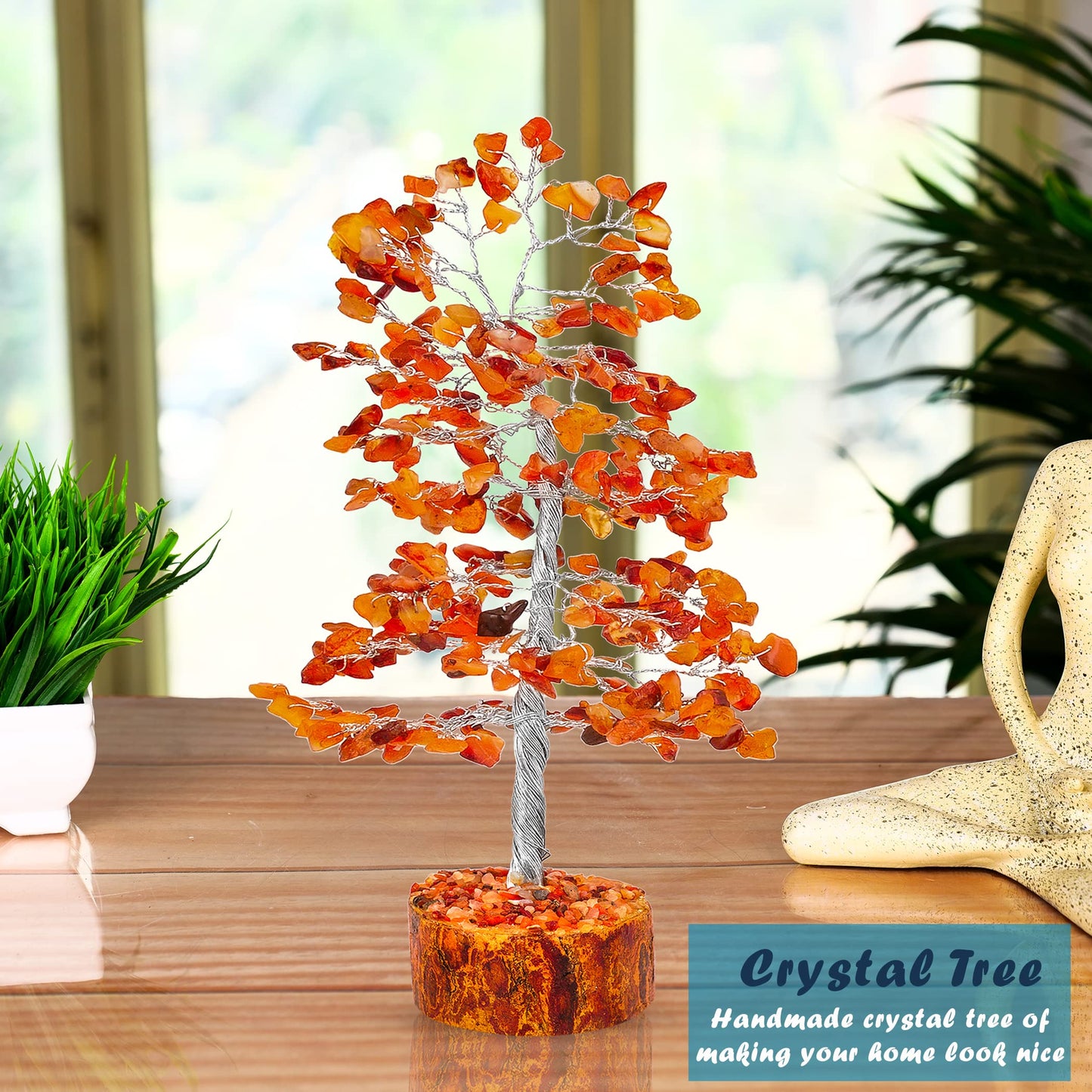 Tree of Life Gemstone Bonsai - Artificial Home and Office Decor, Spiritual Gift With Chakra Stones, Love Stone, Positive Energy - Crystal Rose Quartz