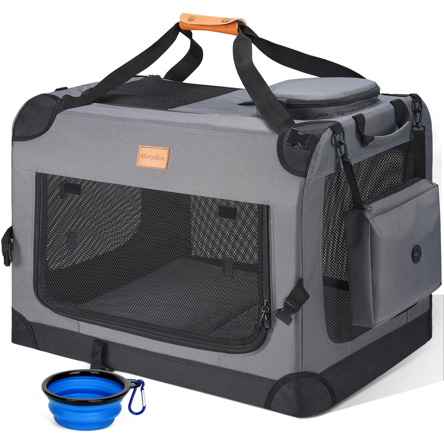 Morpilot Portable Pet Carrier Bag, Top Opening, Removable Mat and Breathable Mesh, Foldable Transport Carrier for Dogs and Cats, with Shoulder Strap and Pet Bowl