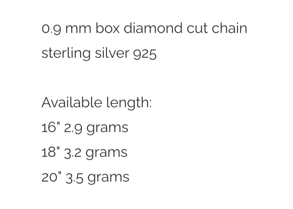 1.0mm Box Diamond Cut Chain Sterling Silver 925. FREE DELIVERY