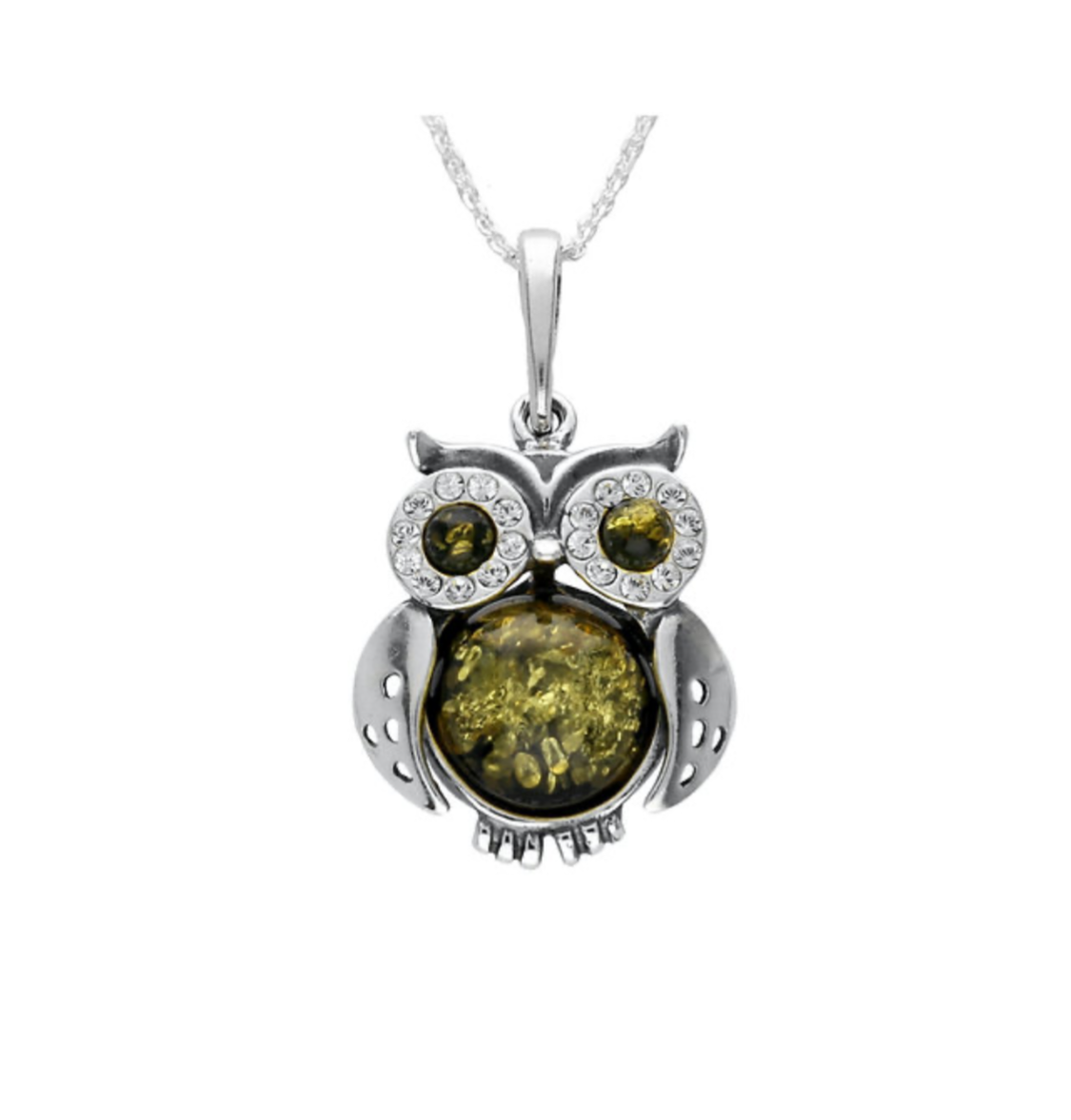 Small Owl Amber Zirconia Silver Pendant