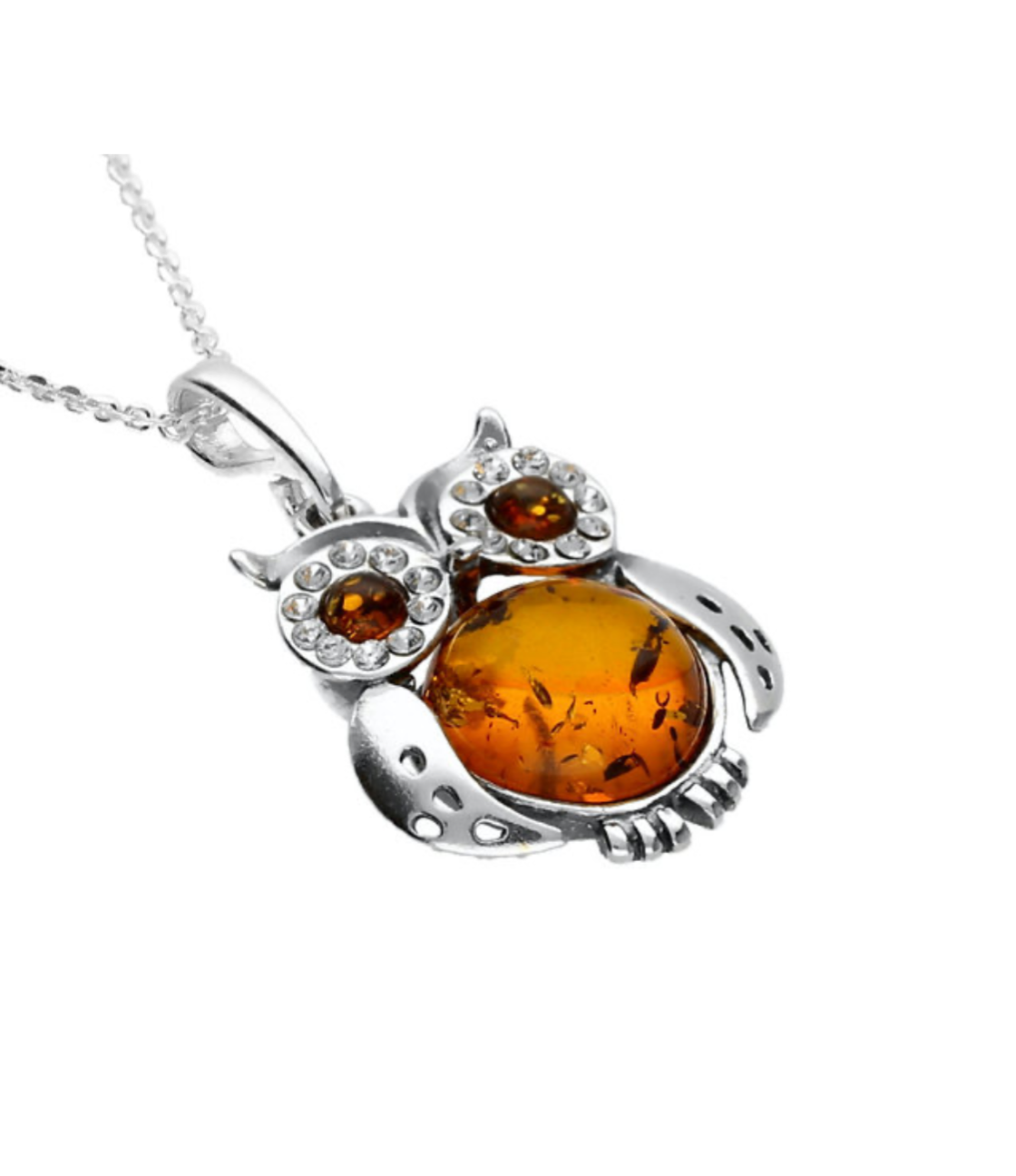 Small Owl Amber Zirconia Silver Pendant