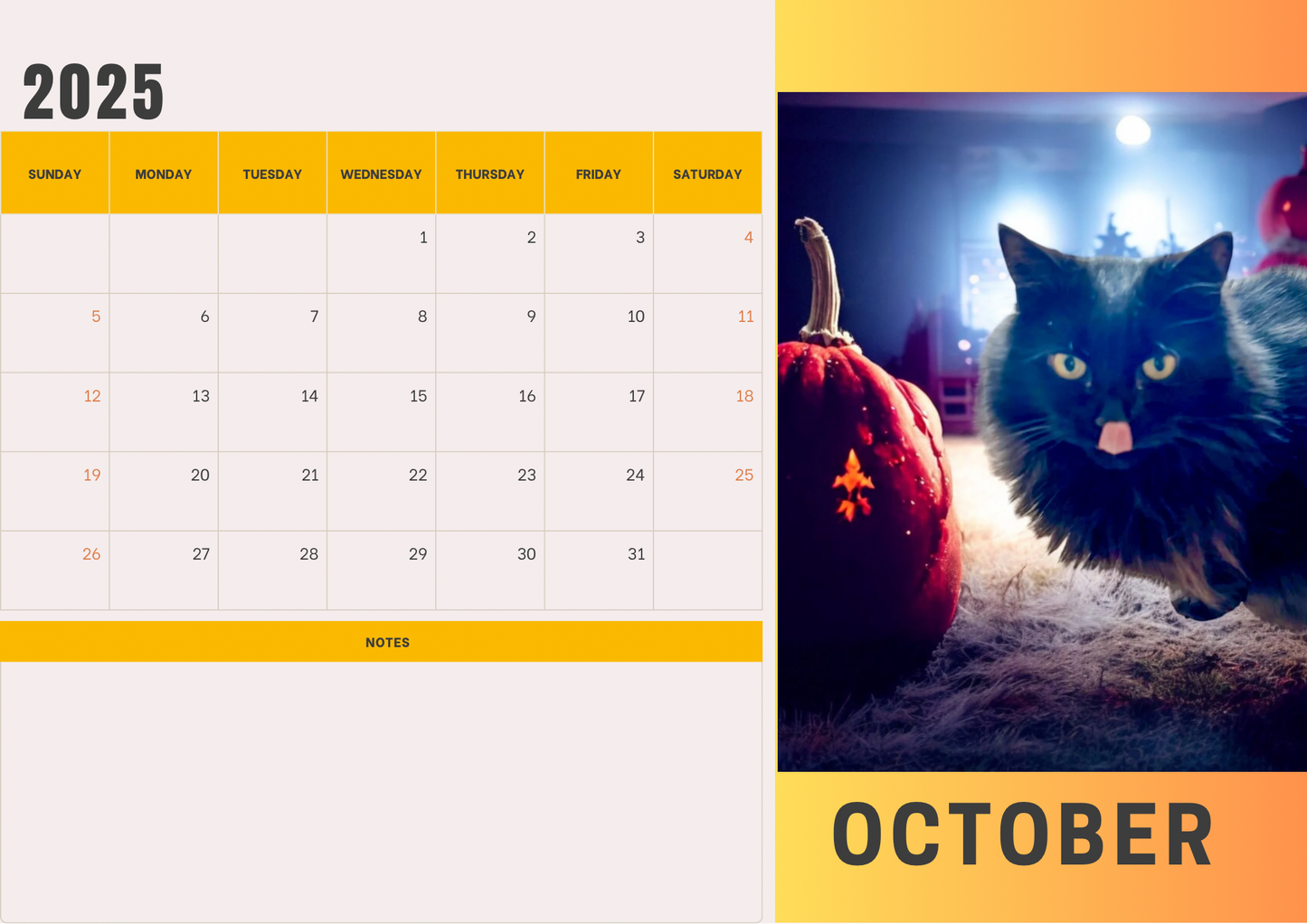 Cats 2 calendar 2025 A4 landscape