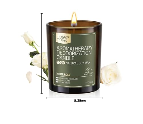 Furry Purr Pet Odor Eliminator Candle, Natural Soy Wax Candles with Catnip Essential Oil, Pet-Friendly Candles for Home Scented, Pet Lover Gifts, 60-Hour Burn Time, Lily of The Valley Fragrance, 7 oz