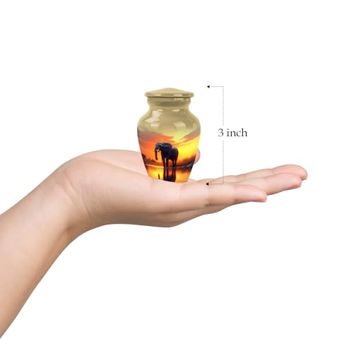 YATHABHISA Mini Urns Human Ashes with Elephant, Keepsake Small Urn for Cremation Ash Container, Memorial Gift for Everyone, Combo, Orange, 3 Inch (Set of 2)