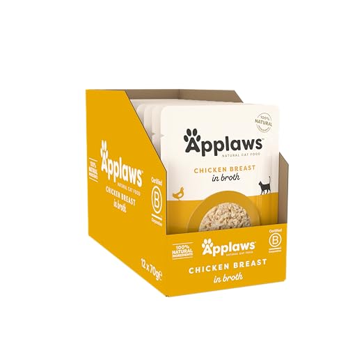 Applaws 100% Natural Wet Cat Food, Pouch Multipack Chicken Selection in Broth, 70 g (12 x 70 g Pouches)
