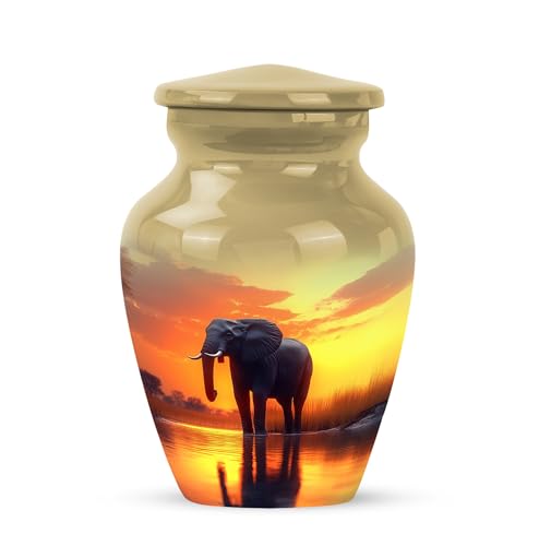 YATHABHISA Mini Urns Human Ashes with Elephant, Keepsake Small Urn for Cremation Ash Container, Memorial Gift for Everyone, Combo, Orange, 3 Inch (Set of 2)
