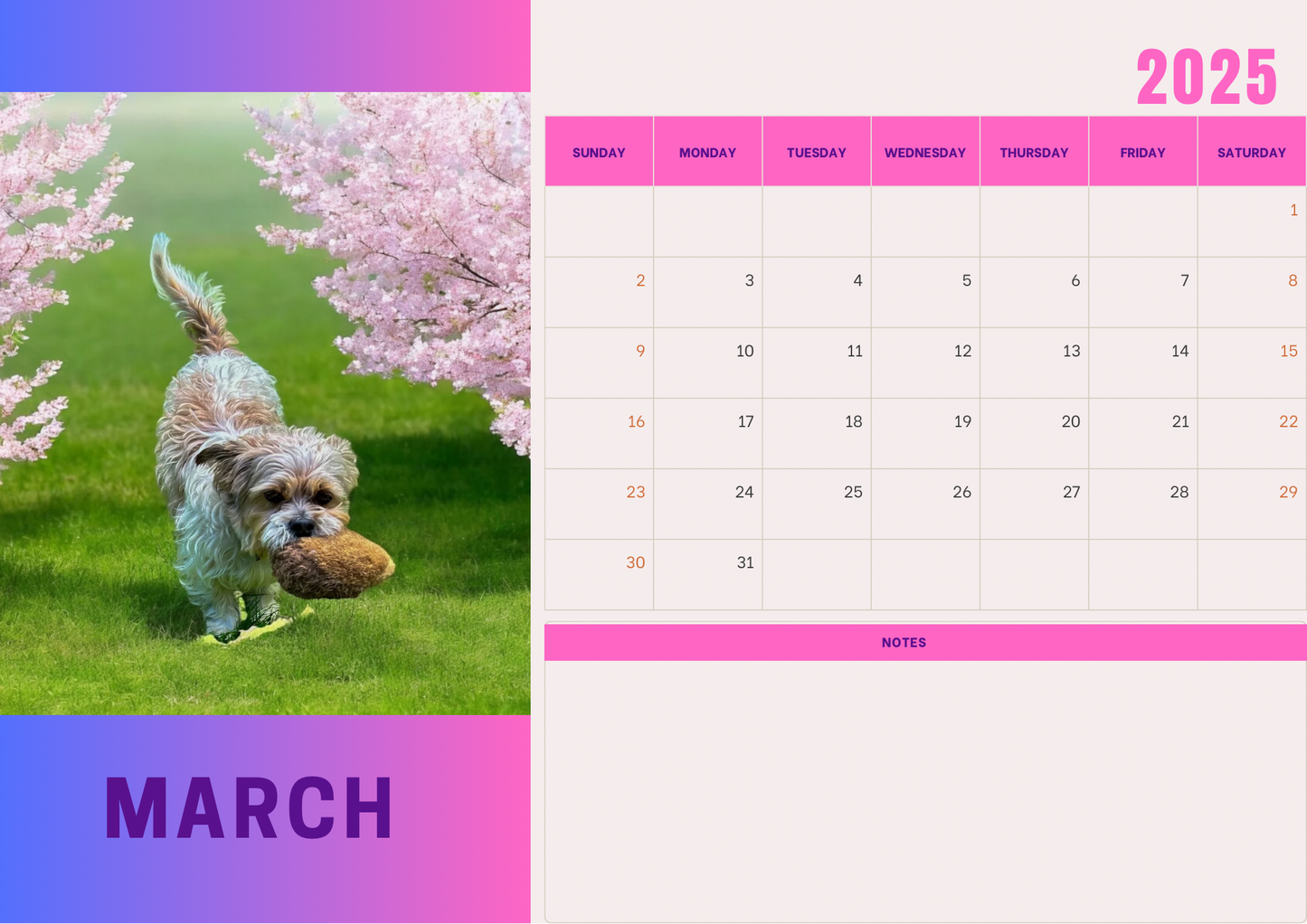 Dogs 2 calendar 2025 A4 landscape