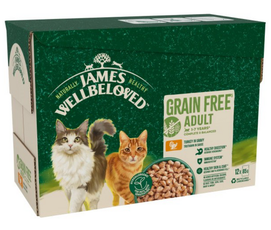 James Wellbeloved Adult Cat Grain Free Turkey in Gravy Pouches 12 x 85g