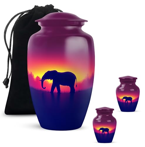 YATHABHISA Mini Urns Human Ashes with Elephant, Keepsake Small Urn for Cremation Ash Container, Memorial Gift for Everyone, Combo, Orange, 3 Inch (Set of 2)